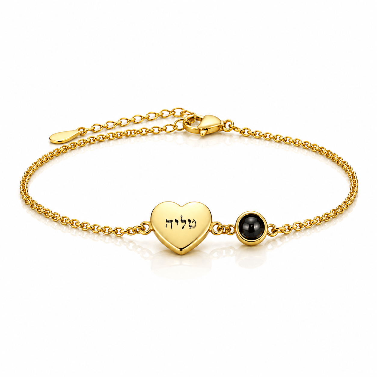 צמיד לב חריטה אישית עם תמונה מוצפנת